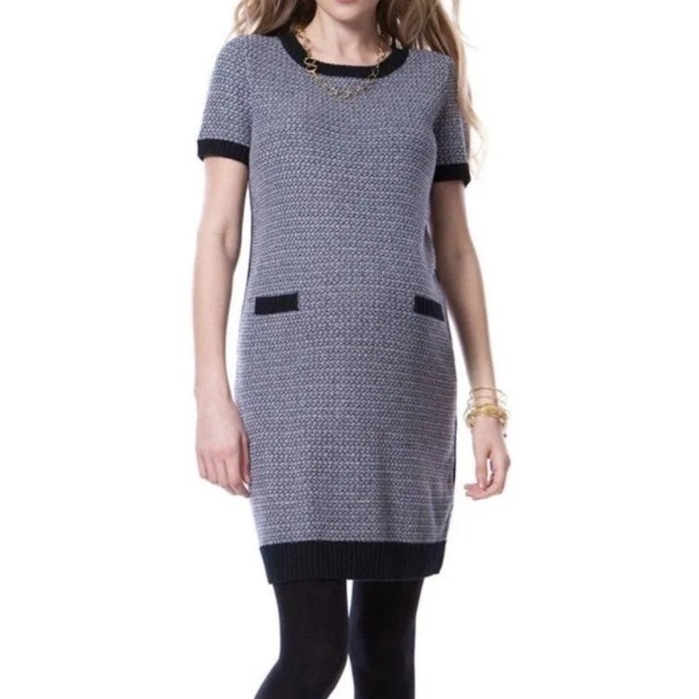 Seraphine Maternity Short Sleeve Sweater Dress Sz 2 Black White Metallic